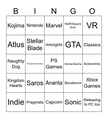 State of Play Bingo Card