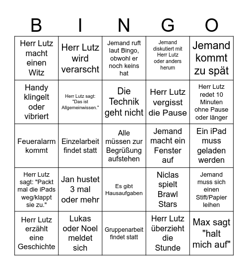 Herr Lutz Bingo Card