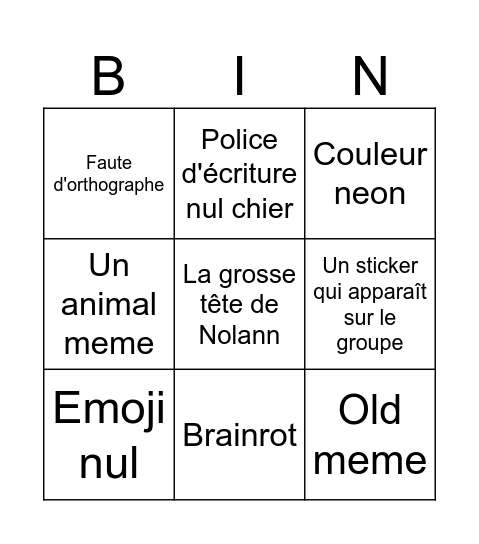 Untitled Bingo Card