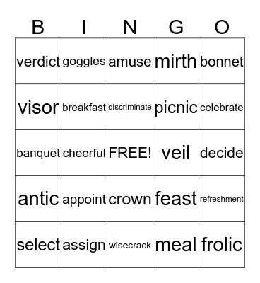 Vocabulary Bingo - 2nd & 4th Bingo Card