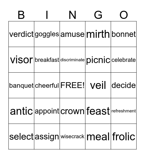 Vocabulary Bingo - 2nd & 4th Bingo Card