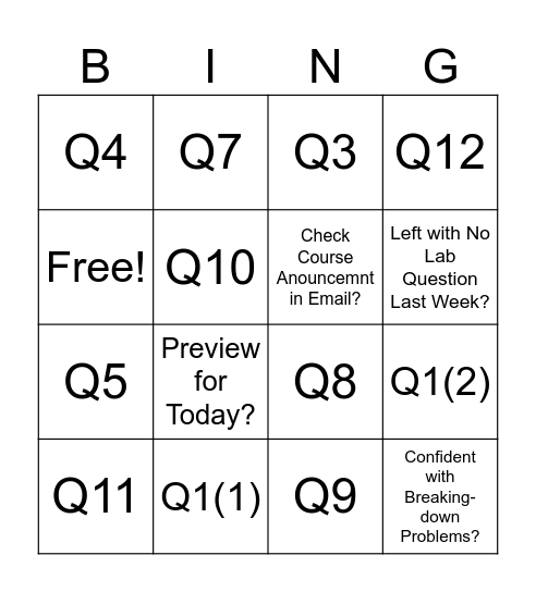 CSSD 1101 Module 4 Bingo Card