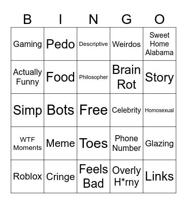 Phub Bingo Card