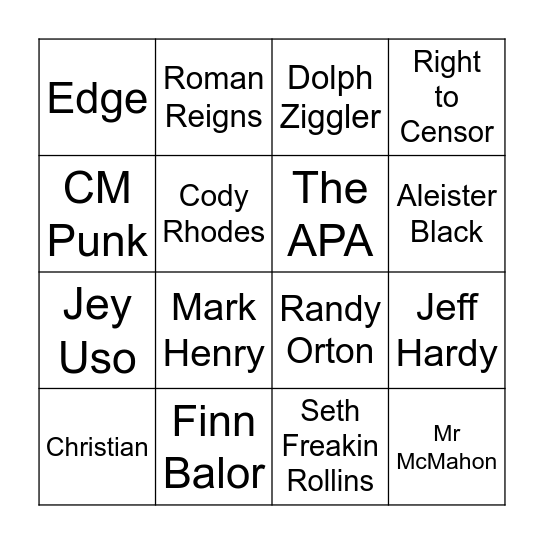 WWE Music Bingo 3 Bingo Card
