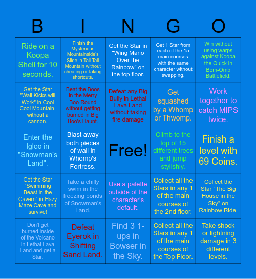 Super Starlight 64 Master Quest Checklist Bingo Card