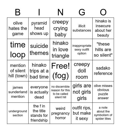 silent hill f bingo Card