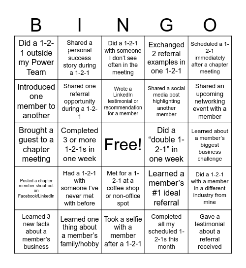 1-2-1  Bingo Card