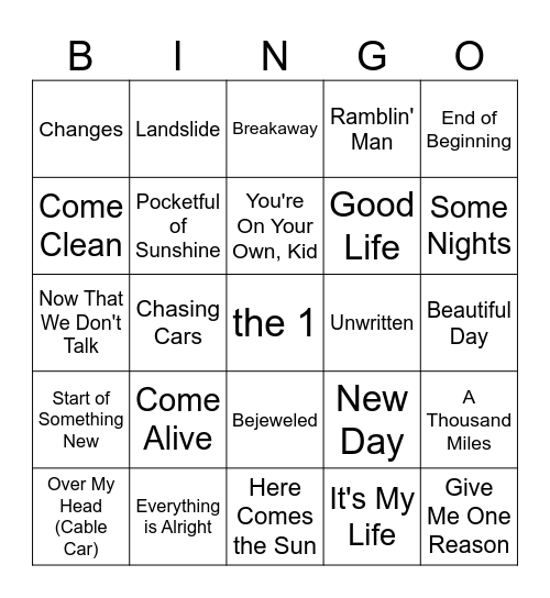New Beginnings Bingo Card