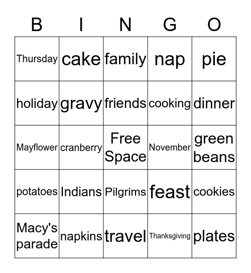 Thanksgiving Bingo Card