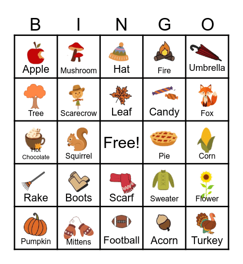 Fall Words! Bingo Card