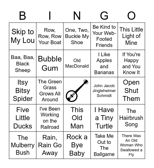 Kids Music Bingo Card
