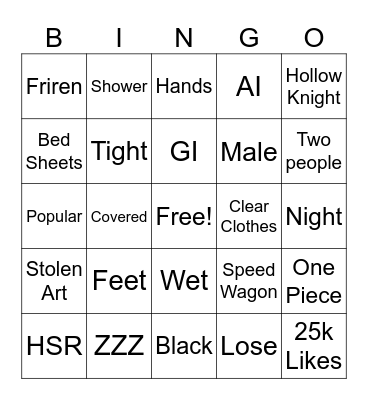 Gooner Youtuber Account Bingo Card
