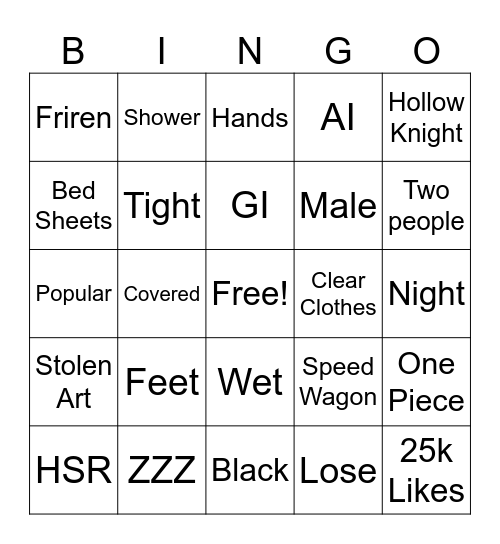 Gooner Youtuber Account Bingo Card