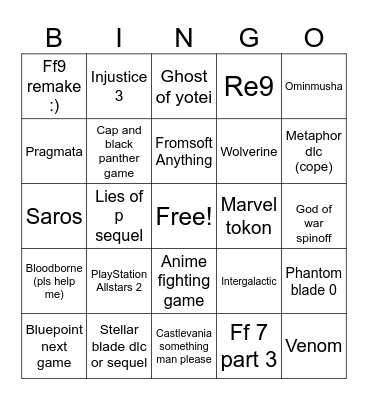 State of play 2025 Bingo Card