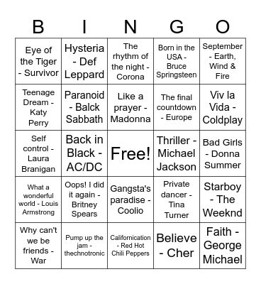 Song name with the same album title Bingo Card