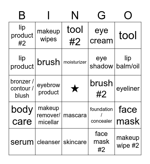 Sephora Collection BINGO Card