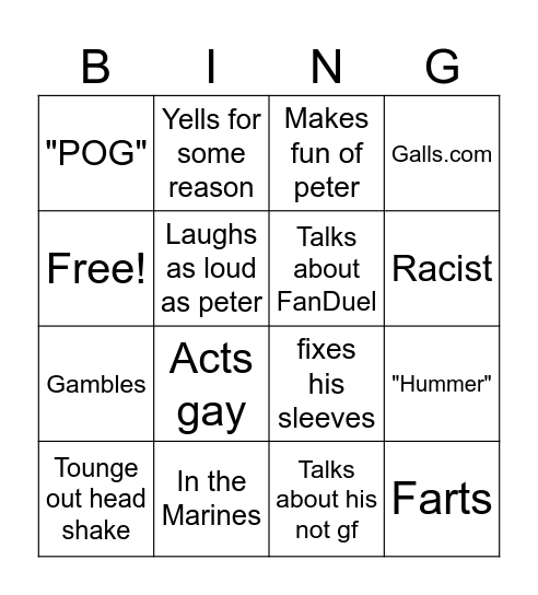 Parsons Bingo Card