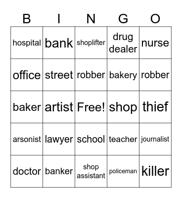 Jobs and Professions Bingo Card