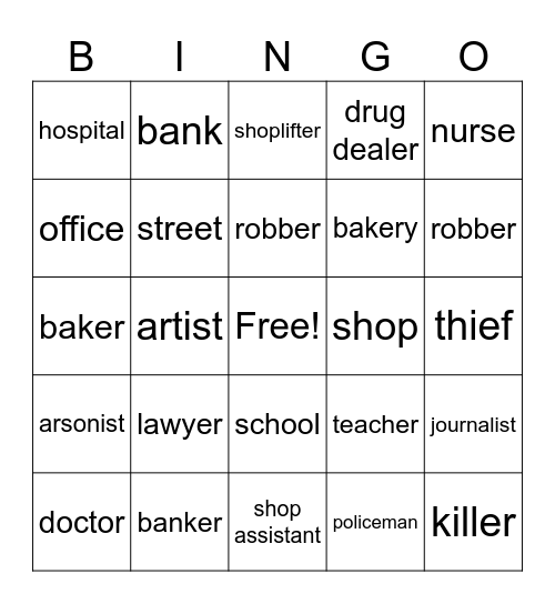 Jobs and Professions Bingo Card