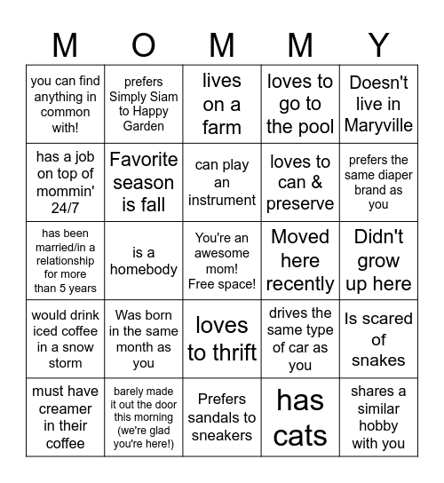 Find a mom who... Bingo Card
