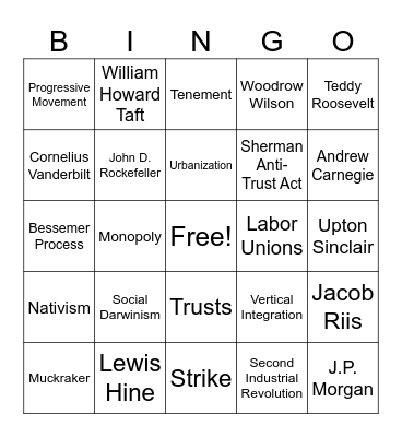 2nd Industrial Revolution Bingo Card