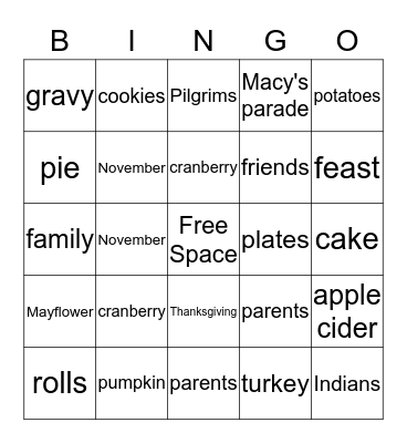 Thanksgiving Bingo Card