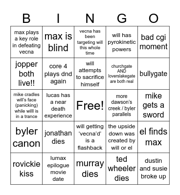 Stranger Thing5 Bingo Card