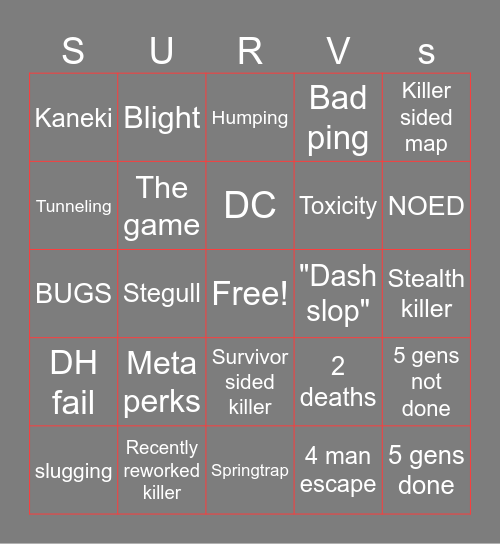 DBD bingo of Bingo Card