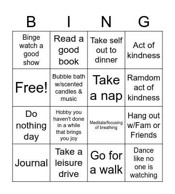 Self-Care Bingo Card