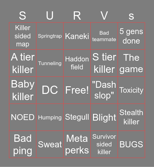DBD bingo of Bingo Card