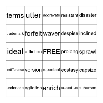 Vocabulary Bingo Card