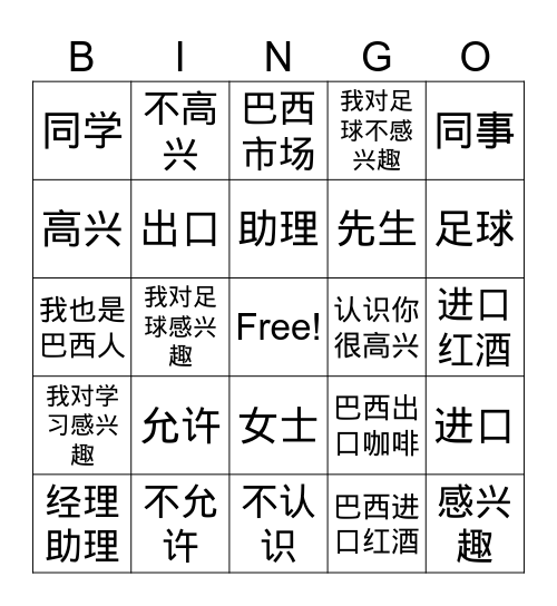 Unidade 2 Bingo Card