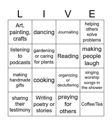 Find someone who finds JOY in: Bingo Card