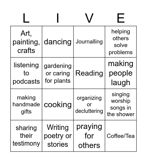 Find someone who finds JOY in: Bingo Card