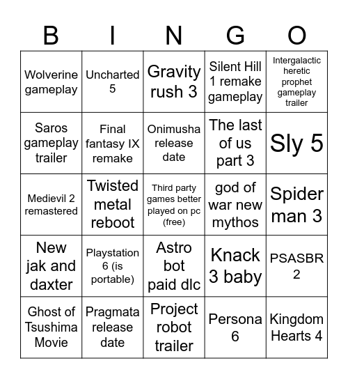 Andy State of Play Predictions 9/24/25 Bingo Card