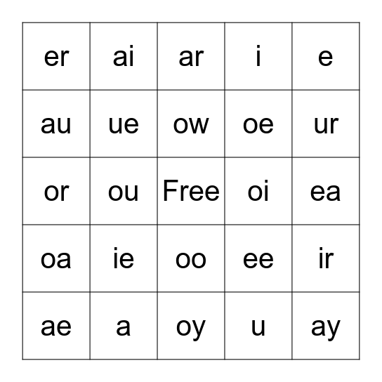 Vowel Town Bingo Card