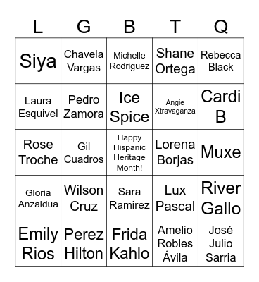 Hispanic Heritage Month Bingo Card