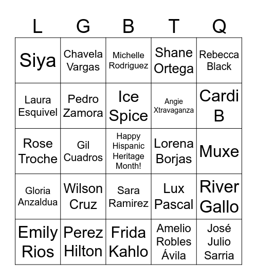 Hispanic Heritage Month Bingo Card