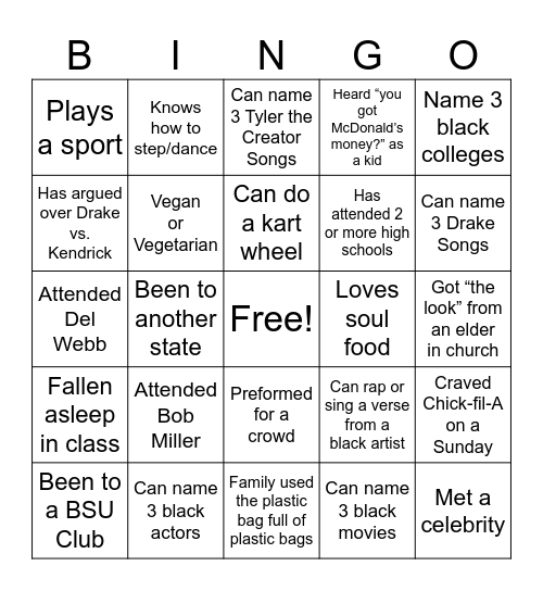 BSU Bingo Card