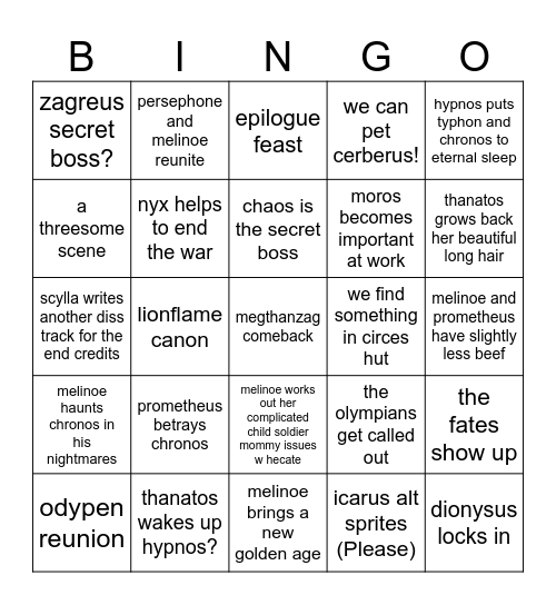 hades 2 1.0 bingo Card