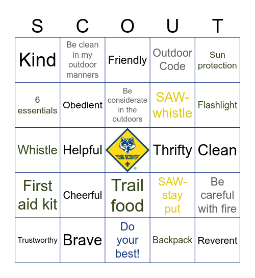 Pack 324 Cub Bingo Card