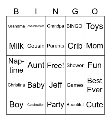 Baby Shower Bingo Card