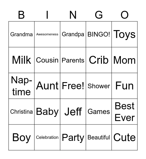Baby Shower Bingo Card