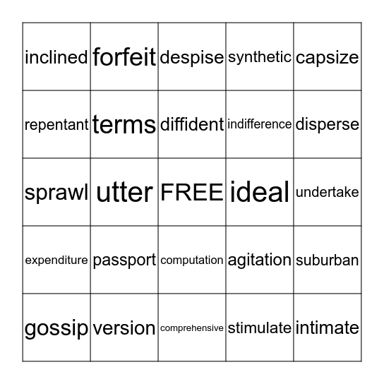 Vocabulary Bingo Card