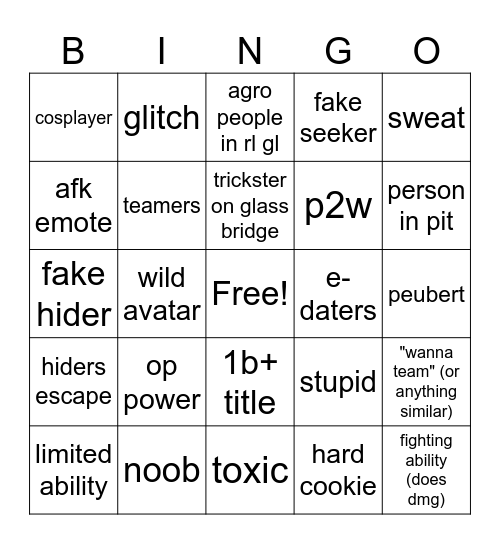 Ink Game (ROBLOX) Bingo Card