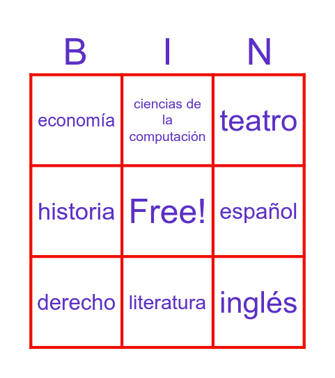 Cursos y materias Bingo Card