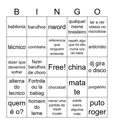 Bingo do joca Bingo Card