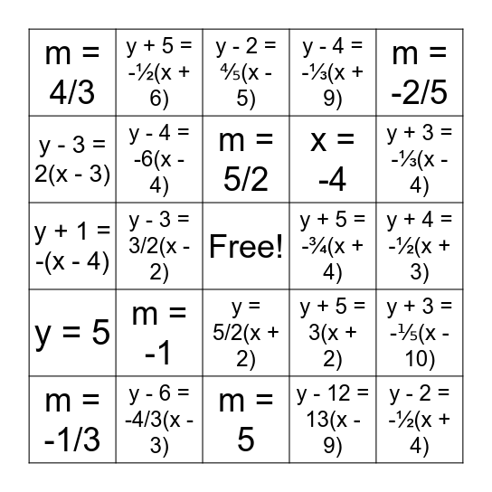 Parallel and Perpendicular Lines Bingo Card