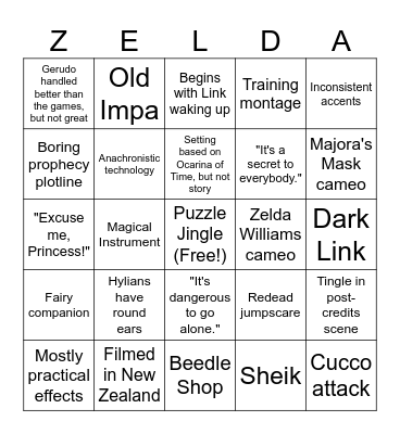 The Legend of Zelda Movie Bingo Card