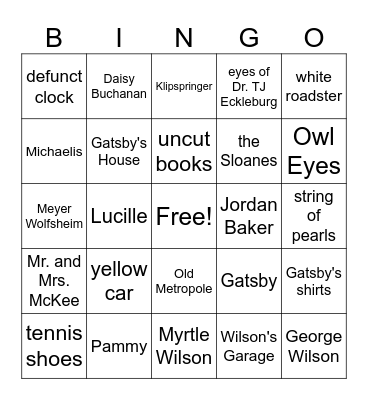 The Great Gatsby by FSF Bingo Card